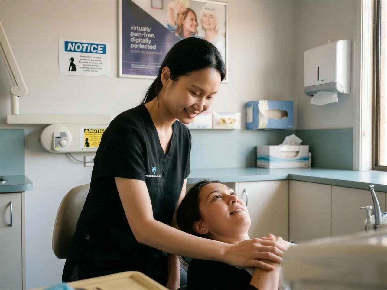 A relaxed patient receiving gentle, unhurried care at Enhanced Dental Studios.