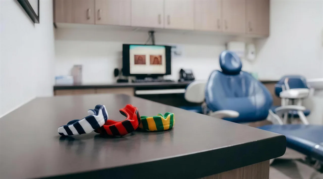 Custom sports mouthguards in team colours, made at Enhanced Dental Studios.