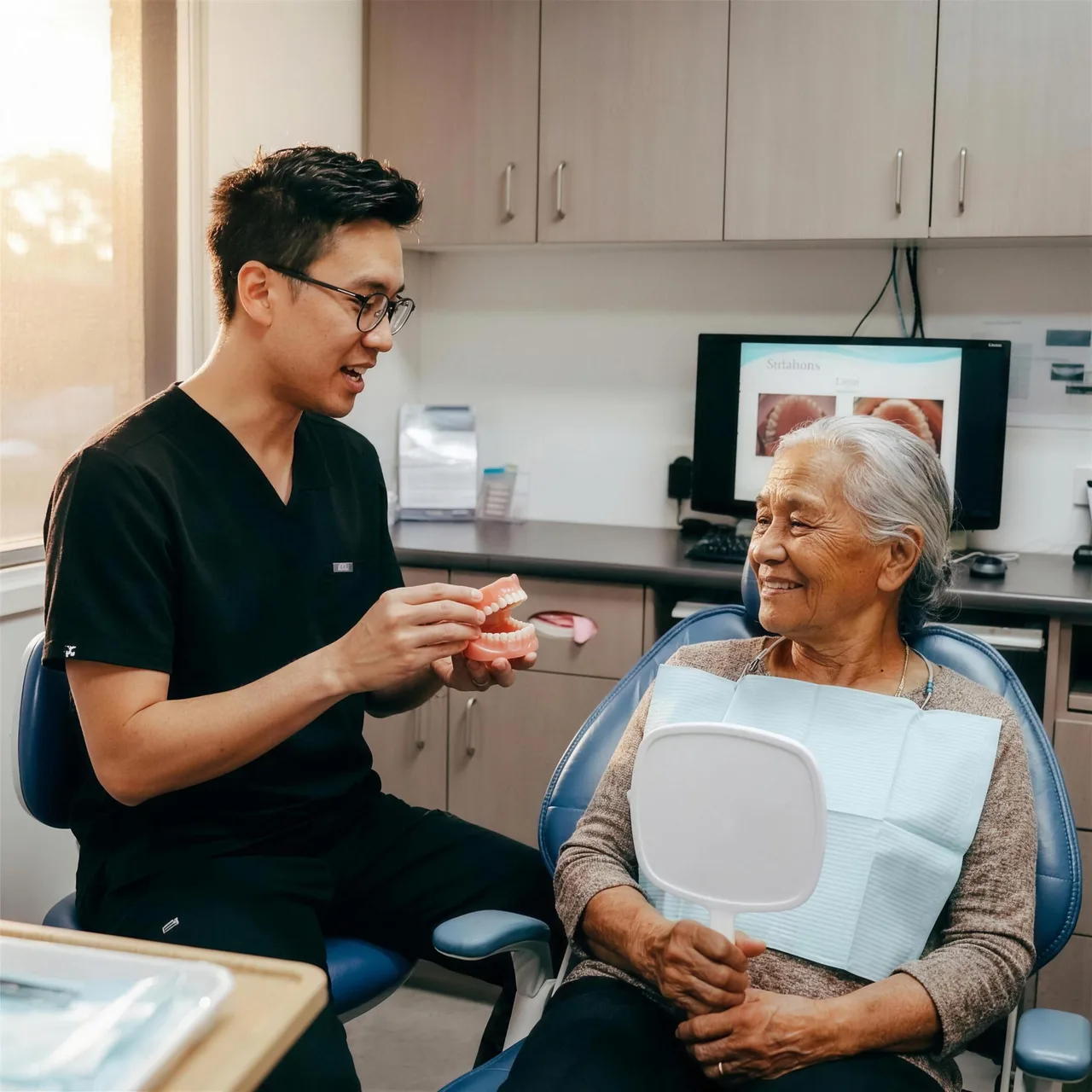 A denture try-in with an Enhanced Dental Studios dentist.