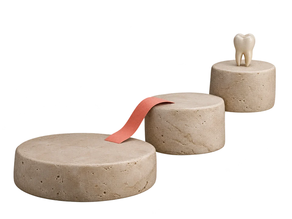 Stone steps leading to a dental model tooth, representing a manageable first step.