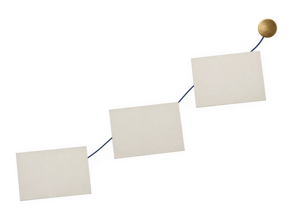 Cards linked by a path representing a clear treatment plan.