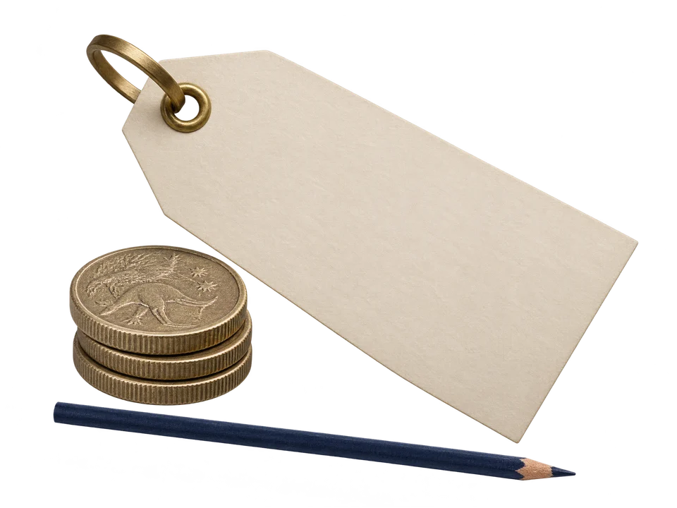Paper price tag and coins representing clear treatment costs.