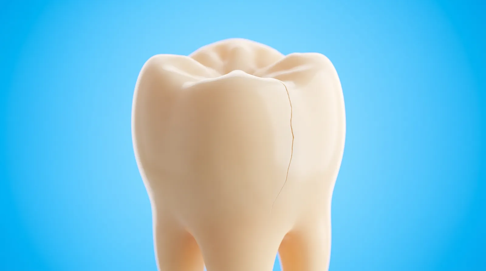 A molar with a distinct hairline crack running down one outer wall