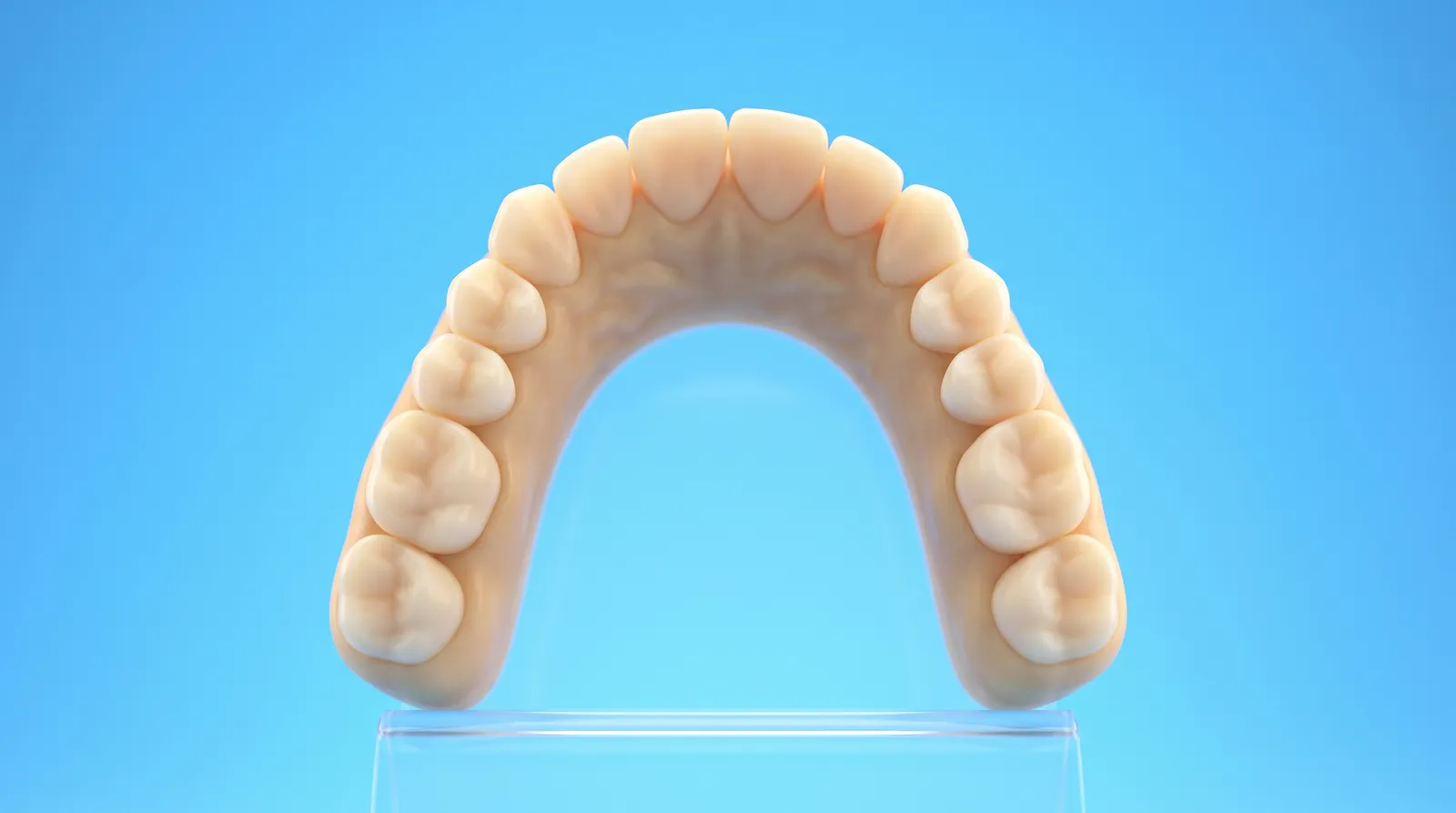 A single dental arch model alone in an empty frame with nothing around it