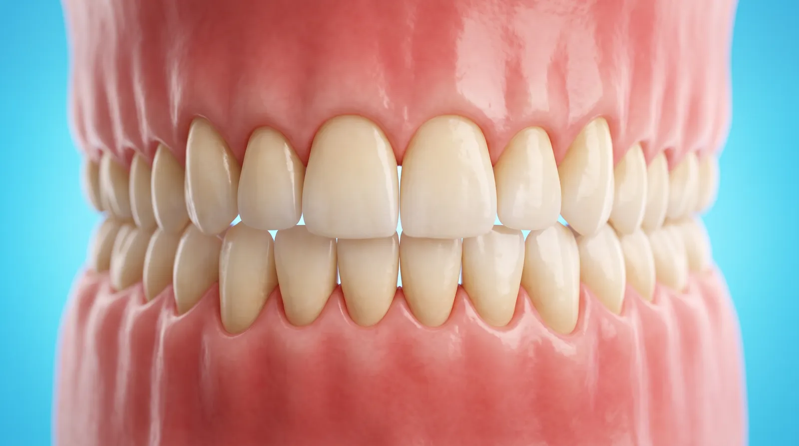 A healthy dental arch model with firm gums sitting tight around every tooth