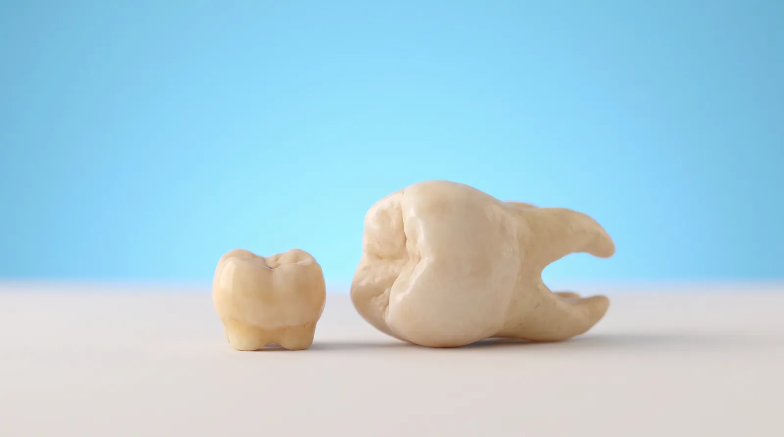 A tooth stump beside the large volume of tooth that was taken away, side by side